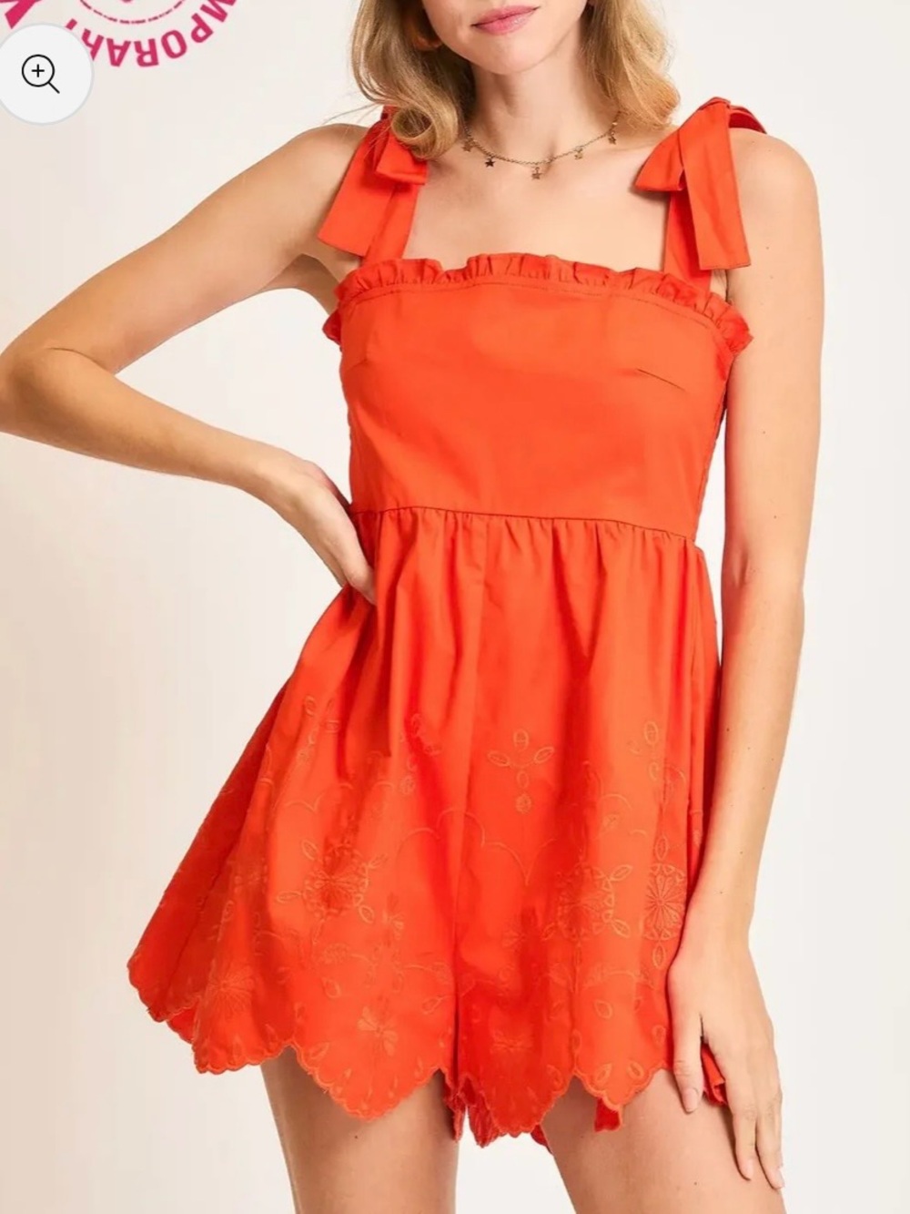 NWT Umgee Sunset Spritz Orange Scalloped Hem Romper